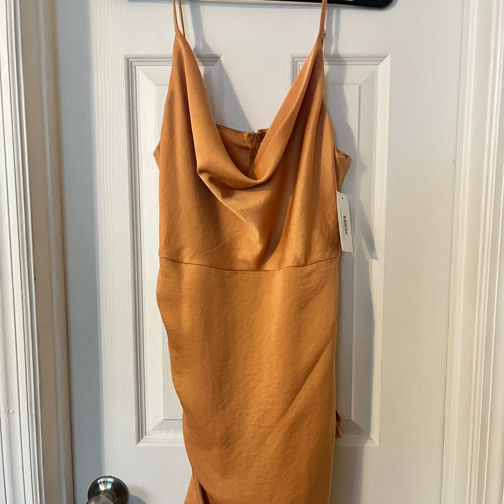 Elegant Orange Cowl Neck Dress